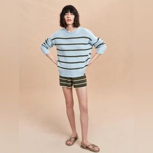 La Ligne NWT Marina Cotton Sweater Light Blue and Olive Stripes Small